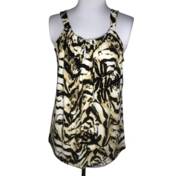 NWT Premise Studio Gathered Neck Sleeveless Animal Print Relaxed Fit Top Size L - Picture 2 of 10